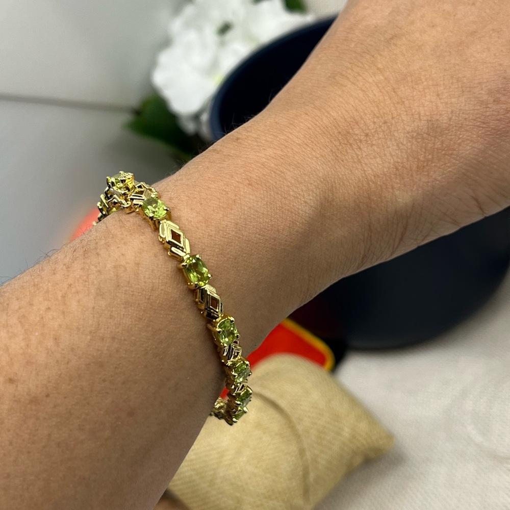 Vintage JJT Gold Vermeil 925 Sterling Genuine Peridot Link Bracelet 7.25" - Picture 10 of 17